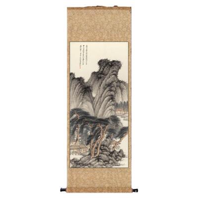 张大千荷花山水画招财壁画