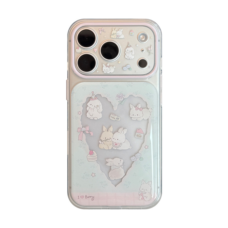 UmiCase适用苹果16pro手机壳镂空爱心iPhone17promax精孔全包保护套14卡通风小兔15滴胶透明保护壳