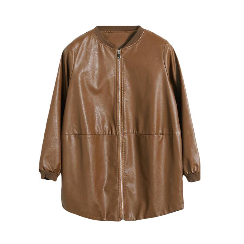 秋冬季新款不裂皮中长款皮衣外套女韩版PU皮宽松棒球服夹克