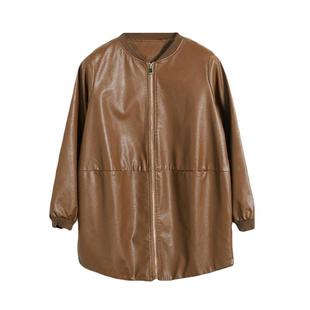 秋冬季新款不裂皮中长款皮衣外套女韩版PU皮宽松棒球服夹克