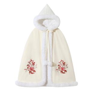 女童披风汉服斗篷毛领加厚款秋冬外出中国风儿童冬季公主古风披肩