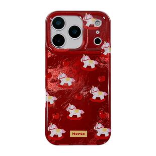 新年红色木马皮绳挂件适用苹果17手机壳iphone16promax保护套13/14新款16Pro硅胶防摔15全包双层锡纸趣味女软
