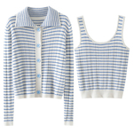 吸引路人目光~纯欲翻领100%纯羊绒开衫女纯羊绒毛衣吊带背心套装