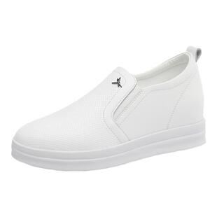 红蜻蜓女鞋夏季新款白色鞋子一脚蹬休闲平底内增高小白鞋真皮单鞋