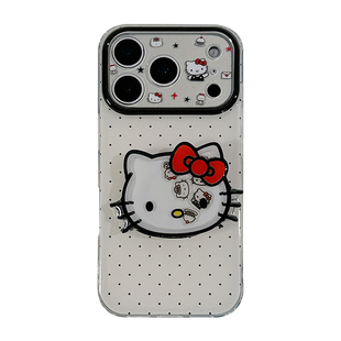 波点可爱kitty猫适用苹果17手机壳iPhone17Promax新款16高级感15保护套13硅胶14防摔全包带摇摇乐支架女款软p