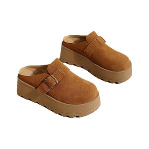 星期六秋勃肯鞋女包头半拖一脚蹬博肯懒人鞋厚底小个子增高松糕底