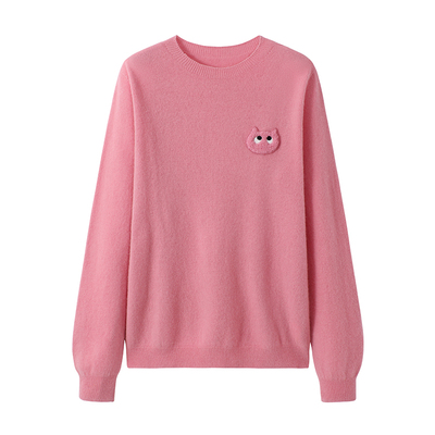 URLAZH有兰慕斯粉圆领羊绒毛衣