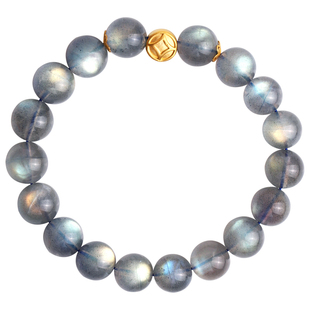 心斋堂【一息】天然蓝光月光石手串女净体灰月光999足金钱币手链