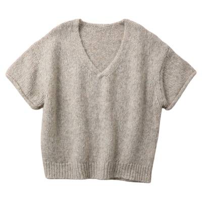 TANG TOWN意大利进口柔糯羊驼毛羊毛混色夹花针织短袖毛衣/针织衫