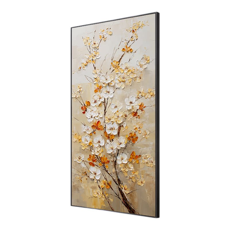 暖枝繁花中式手绘油画玄关肌理画