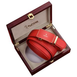 啄木鸟本命年红腰带自动扣红皮带男士真皮2026马年礼品送爸爸老人