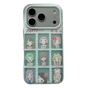 日系可爱卡通九宫格动漫女孩适用苹果17Promax手机壳iphone16pro新款17小众15pro少女心15pm磨砂17pro全包16
