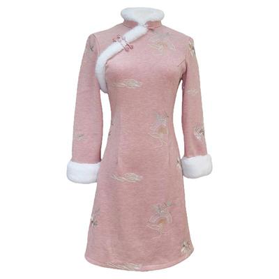 小个子旗袍短款粉色加绒年轻款女