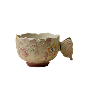 梵汝高颜值九尾仙狐手握杯纯手绘新中式鱼尾手把品茗杯主人杯单杯