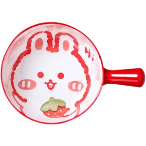 烤箱专用陶瓷烤碗家用带手柄碗水果沙拉碗卡通学生宿舍单柄泡面碗