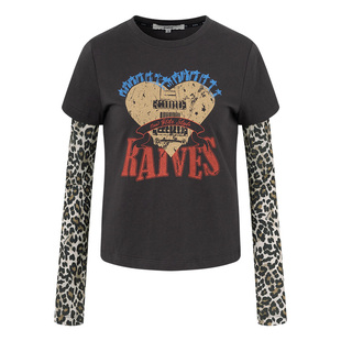 RAIVE豹纹小姐T恤2026春季女上衣假两件内搭撞色印花logo长袖