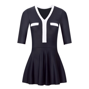 泳衣女士高级感2025新款泡温泉私汤泳衣保守连体黑色显瘦泳装专用