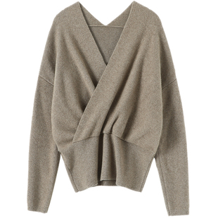 时尚圈常青！淡定而随性秋冬气质V领开胸纯山羊绒衫毛衣女针织衫