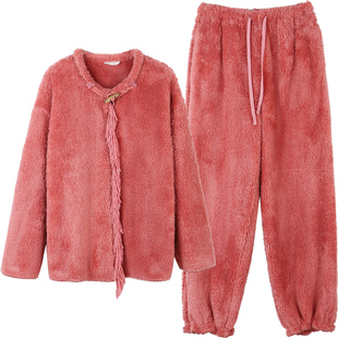 朵朵可可秋冬季加厚珊瑚绒新年结婚本命年女长袖家居睡衣套装