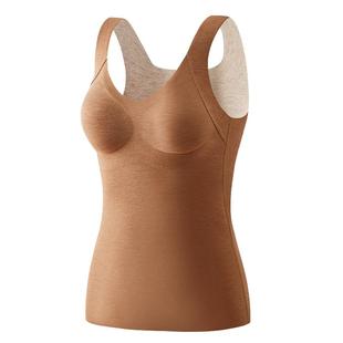 婷美秋冬蚕丝羊毛免穿文胸保暖背心女无痕显瘦美体带胸垫打底衫