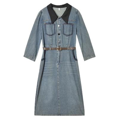 时尚牛仔中裙可开扣连衣裙