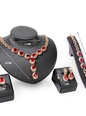 红色欧美婚礼配饰项链耳环