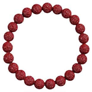 【普陀山正品】天然朱砂雕刻福字本命年六字真言招财单圈手链