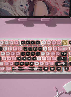 密探圆款黑粉小猫四面透光布丁键帽OEM高度PBT材质热升华