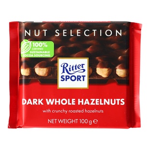 德国进口RitterSport瑞特滋波德榛子瑞特斯黑巧克力年货零食可可
