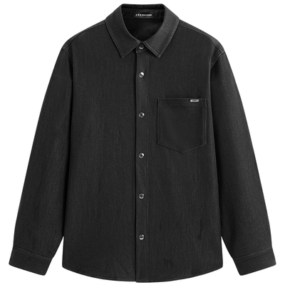 【商场同款】太平鸟男装 潮流后背主题刺绣黑色长袖衬衫B1CHG1247