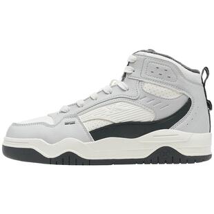 特步皓白板鞋男鞋冬季皮面休闲鞋复古高帮加绒保暖棉鞋运动鞋女鞋