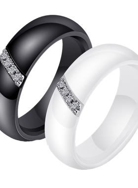 潮流镶锆石节日礼物现货陶瓷戒指