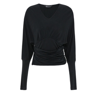 IDPAN肌理感针织衫上衣春季新款气质v领慵懒风醋纤黑色上衣