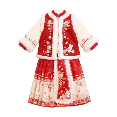 2026新年女童汉服拜年服红色