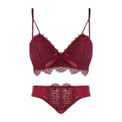 维多利内衣女红色本命年小胸聚拢调整型收副乳防下垂文胸罩套装