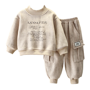 男童卫衣套装加绒加厚儿童秋冬装2025新款宝宝帅气冬季时髦两件套