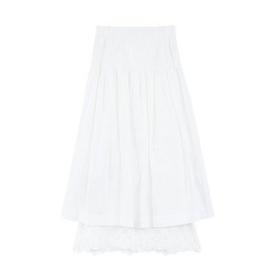 pusumede 夏日信笺 法式白色高腰半身裙女设计感蕾丝拼接a字伞裙