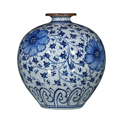 鼎众陶瓷仿古青花冰裂石榴瓶摆件