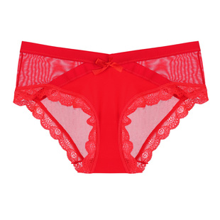 本命年女士内裤女蕾丝马年大红色结婚低腰短裤性感纯棉裆三角裤头
