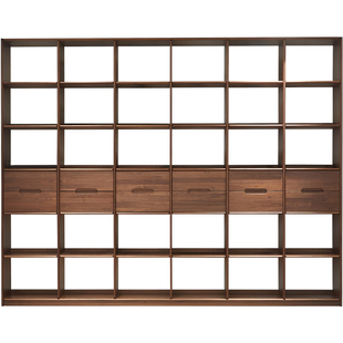 北美黑胡桃木书柜北欧实木书架置物架落地阅读架客厅一体柜子整墙