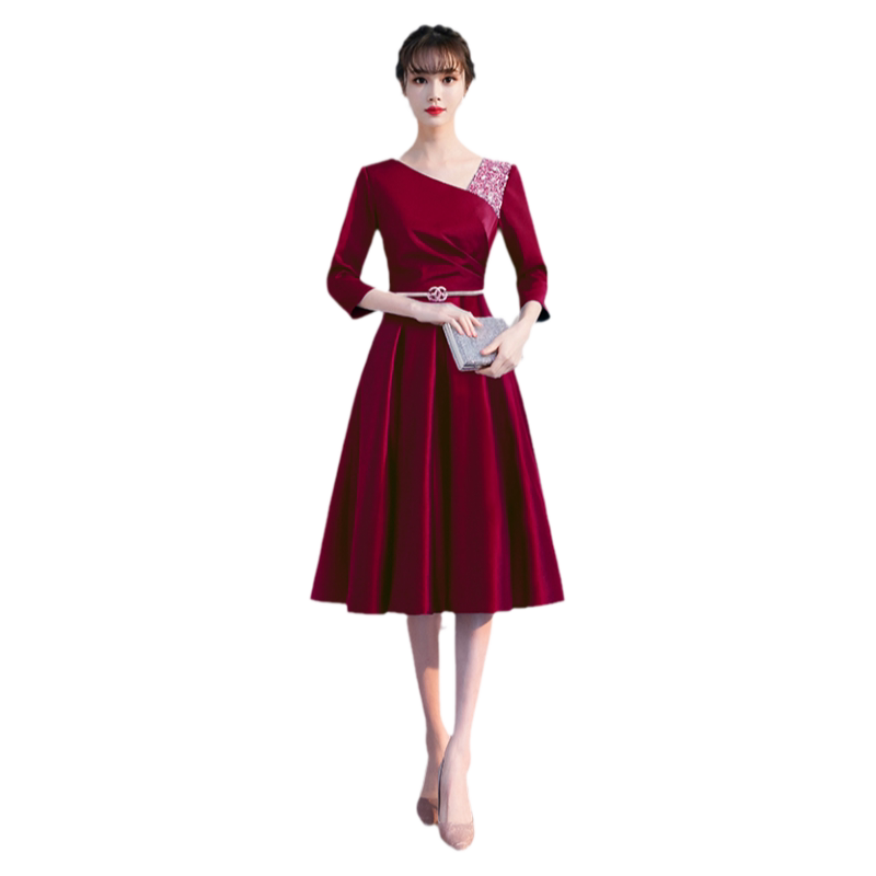 红色晚礼服女高级感气质宴会高端婚礼新娘妈妈婚宴装敬酒服连衣裙