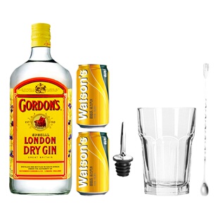 金汤力！南非哥顿金酒750ml+屈臣氏汤力水2听 鸡尾酒调酒套餐组合