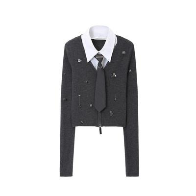 REVAN芮范设计师款学院风可卸真两件毛衫RL10106192