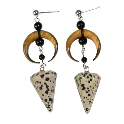 《下弦月》原创小众文艺清冷感月亮斑点石独特个性耳环耳饰耳夹女