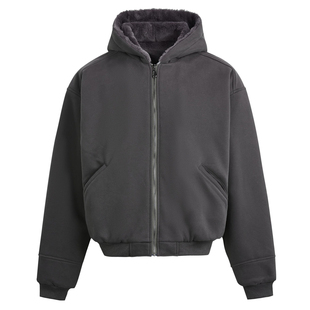 烦恼的Octopusl冬季加绒厚款连帽卫衣简约短款通勤复古保暖外套男