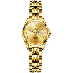 24k全金色进口芯手表女士全自动机械表数字表盘送妈妈送长辈礼物