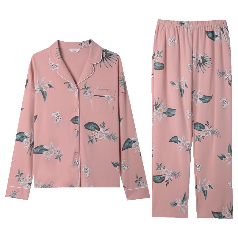 秋鹿【舒肤棉】睡衣女秋季长袖简约碎花气质纯棉开衫家居服大码