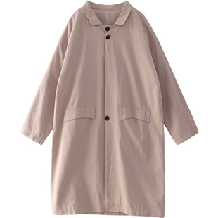 清仓特价 廓形大版风衣外套女长款 悠闲都市~日系过膝单排扣大衣