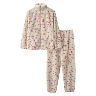 彩虹波点睡衣女士秋冬季法兰绒北极绒加厚保暖长袖拉链家居服套装