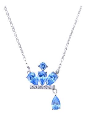 我的女王蓝色皇冠钻石纯银项链